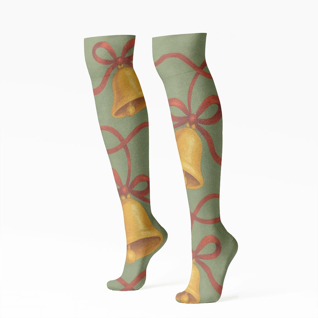 Festive Bells Progression Christmas Motif stylish athletic knee-high socks