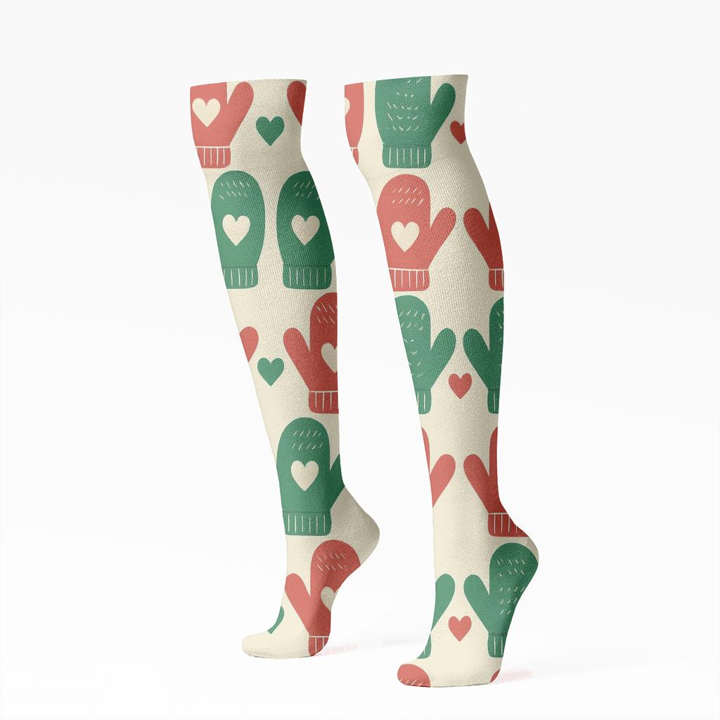 Holiday Mittens Alternating Pattern Xmas designer print knee-high socks