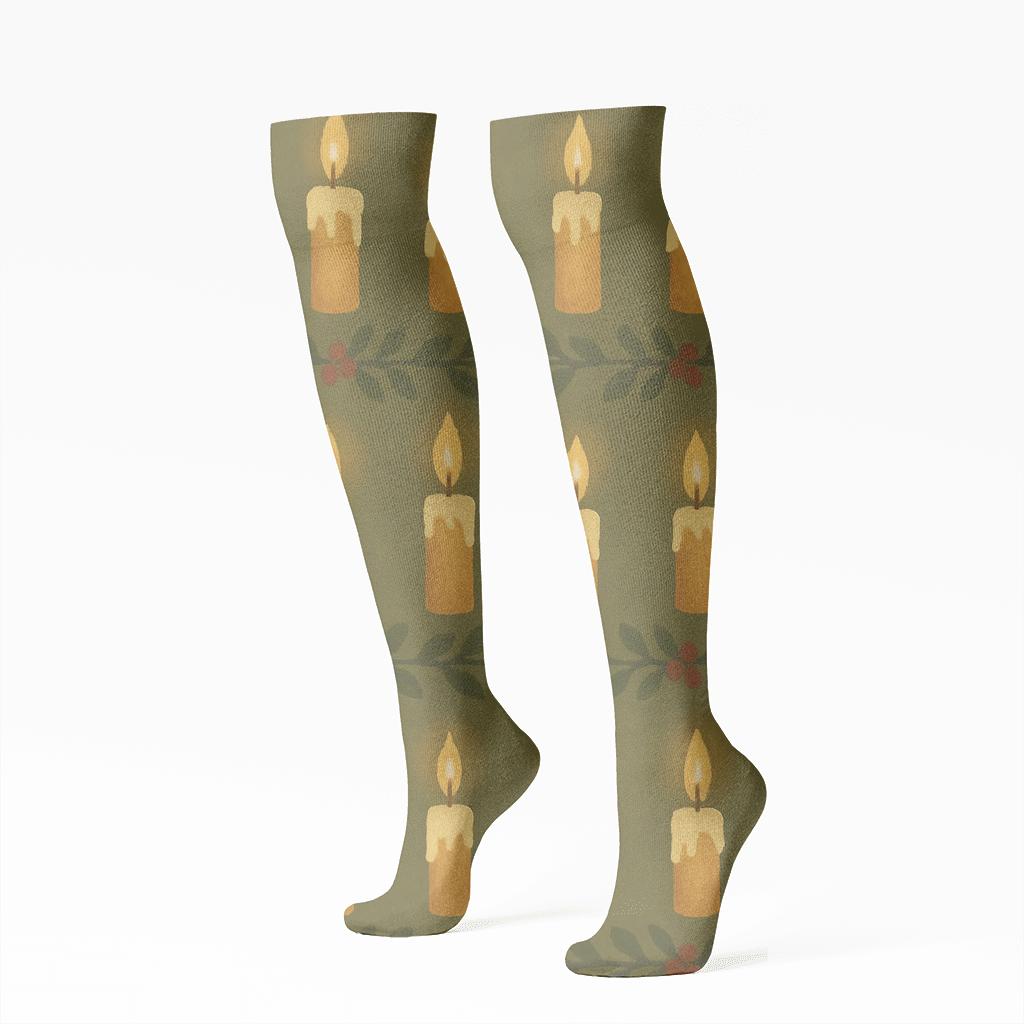 Holiday Candle Row Christmas Pattern soft everyday knee-high socks