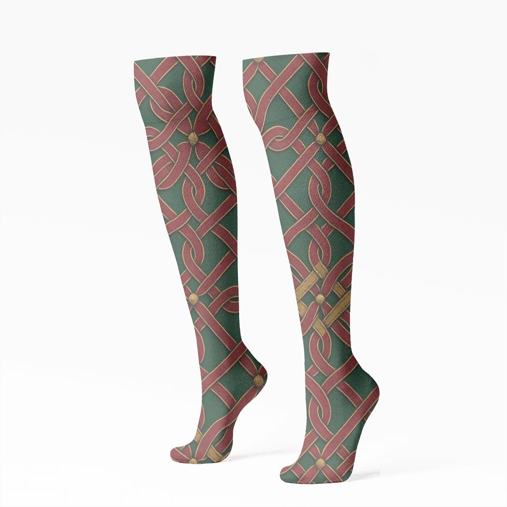Holiday Ribbon Knot Pattern Christmas designer print knee-high socks