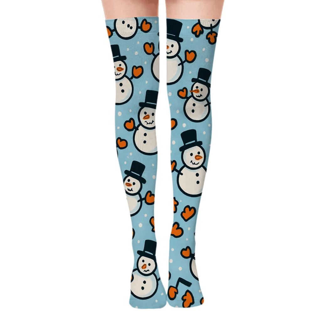 Snowman Scatter Holiday Sock Design personalized over-the-knee socks