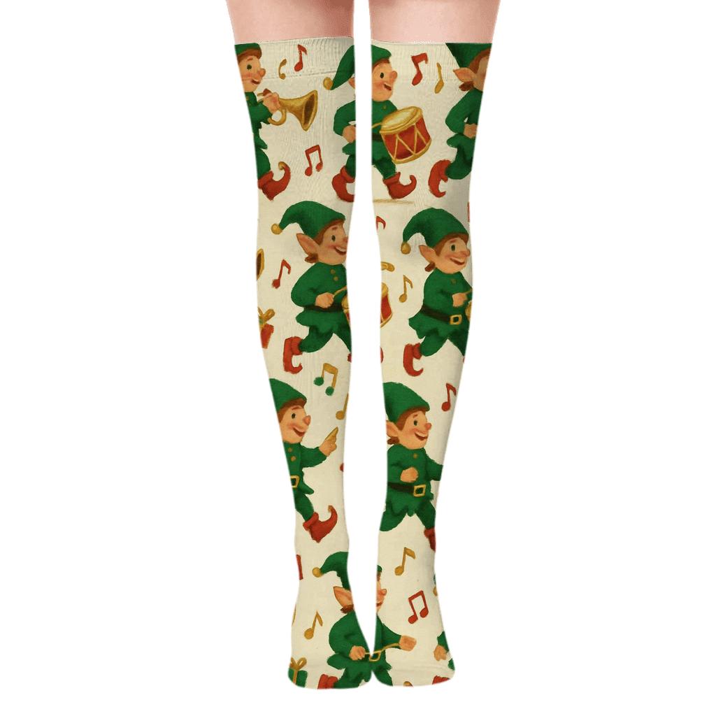 Elves Marching Xmas Parade premium cozy over-the-knee socks