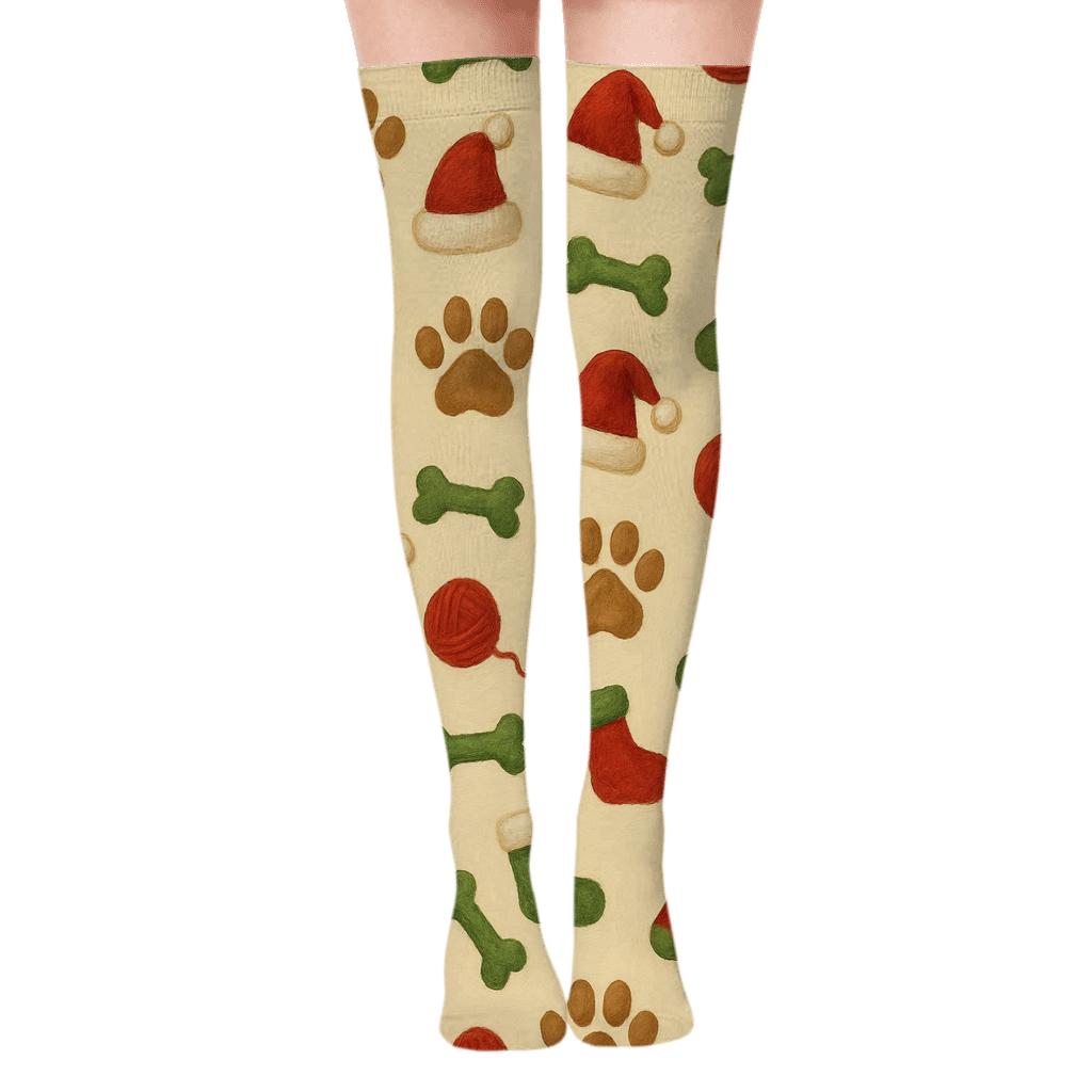 Holiday Pets Paw Print Christmas Edition soft everyday over-the-knee socks