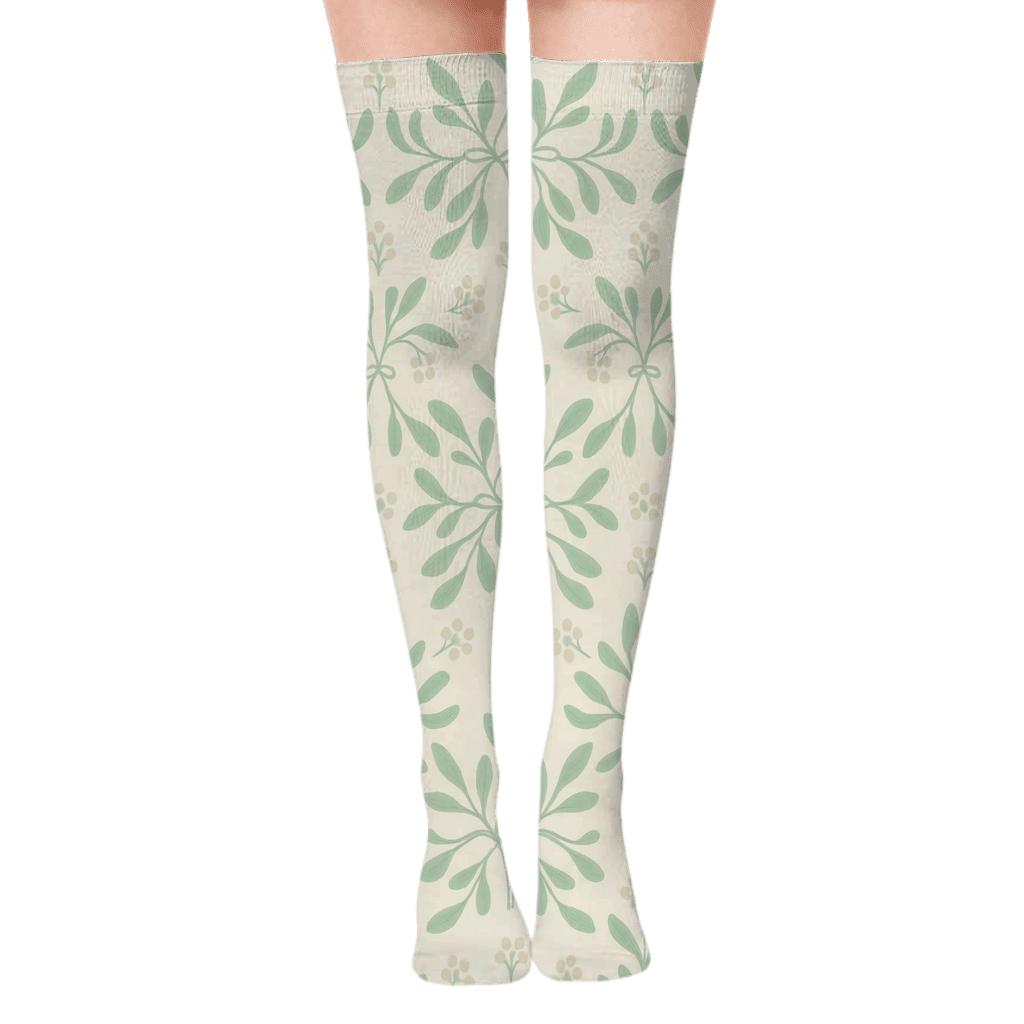 Mistletoe Mirror Holiday Pattern premium cozy over-the-knee socks