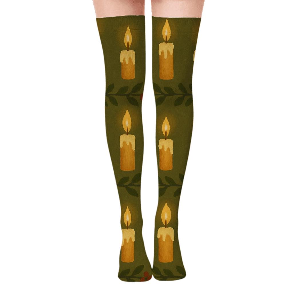 Holiday Candle Row Christmas Pattern trendy patterned over-the-knee socks