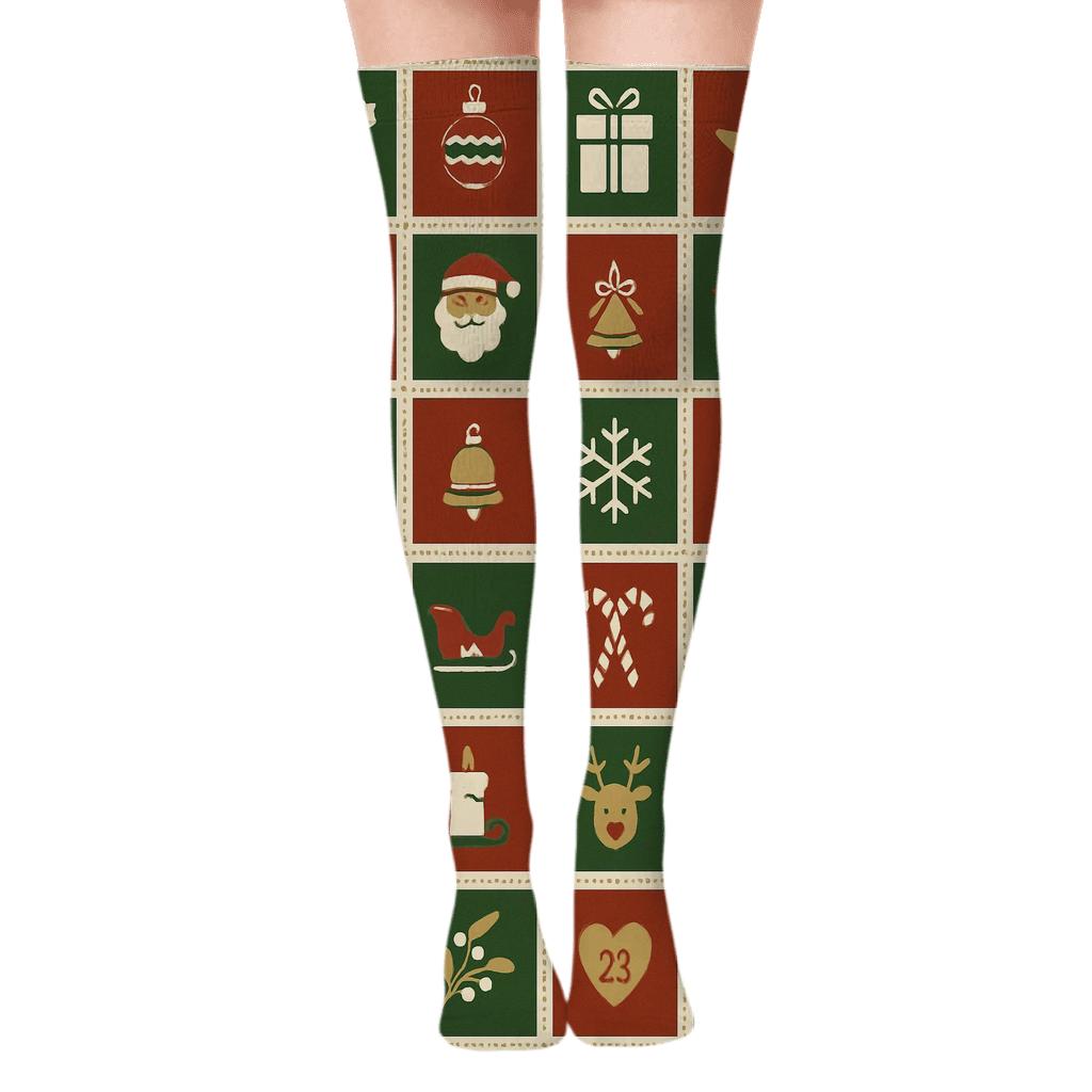 Holiday Countdown Calendar Festive Pattern personalized over-the-knee socks