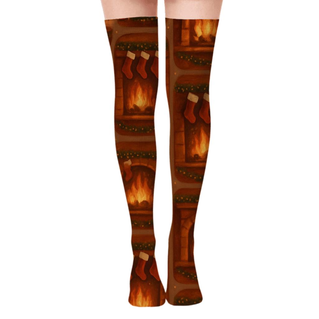 Holiday Fireplace Hearth Xmas Accent soft everyday over-the-knee socks