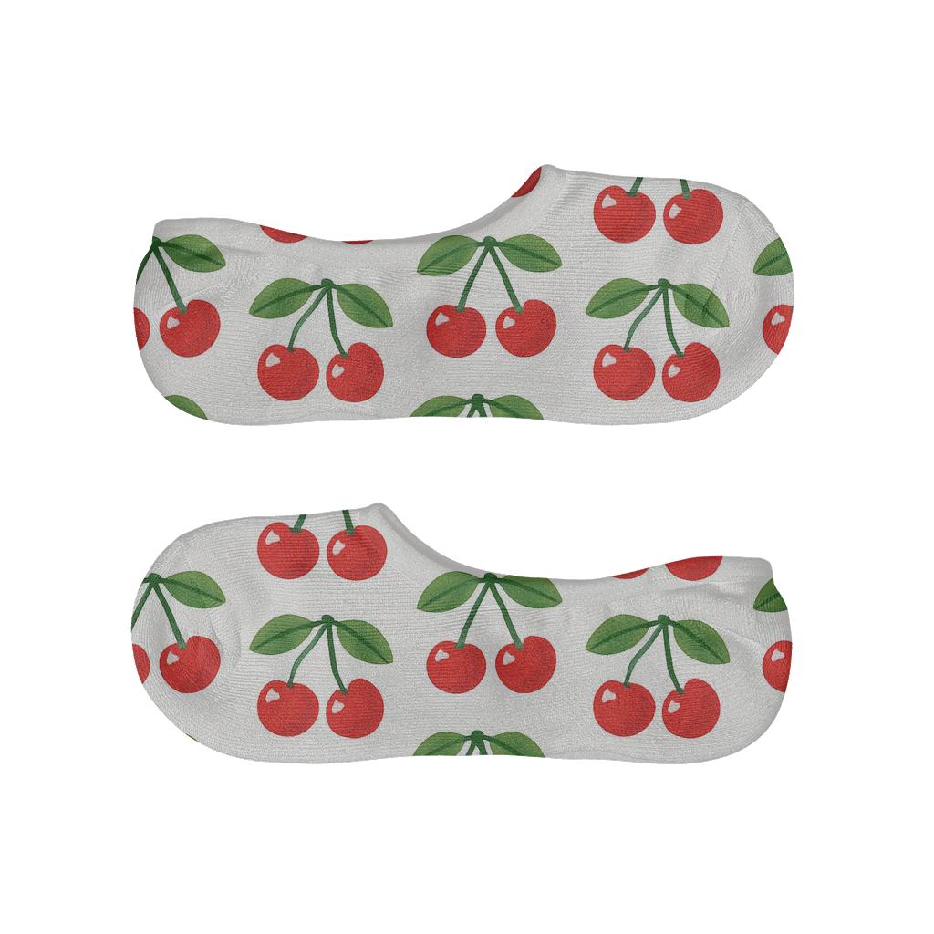 Paired Cherry Grid On White comfortable invisible socks
