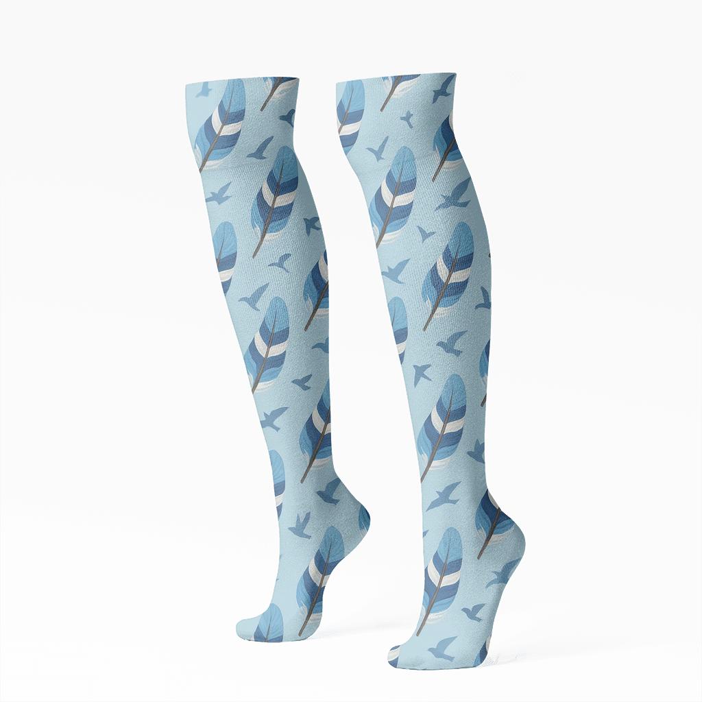 Blue Jay Feather Grid stylish athletic knee-high socks