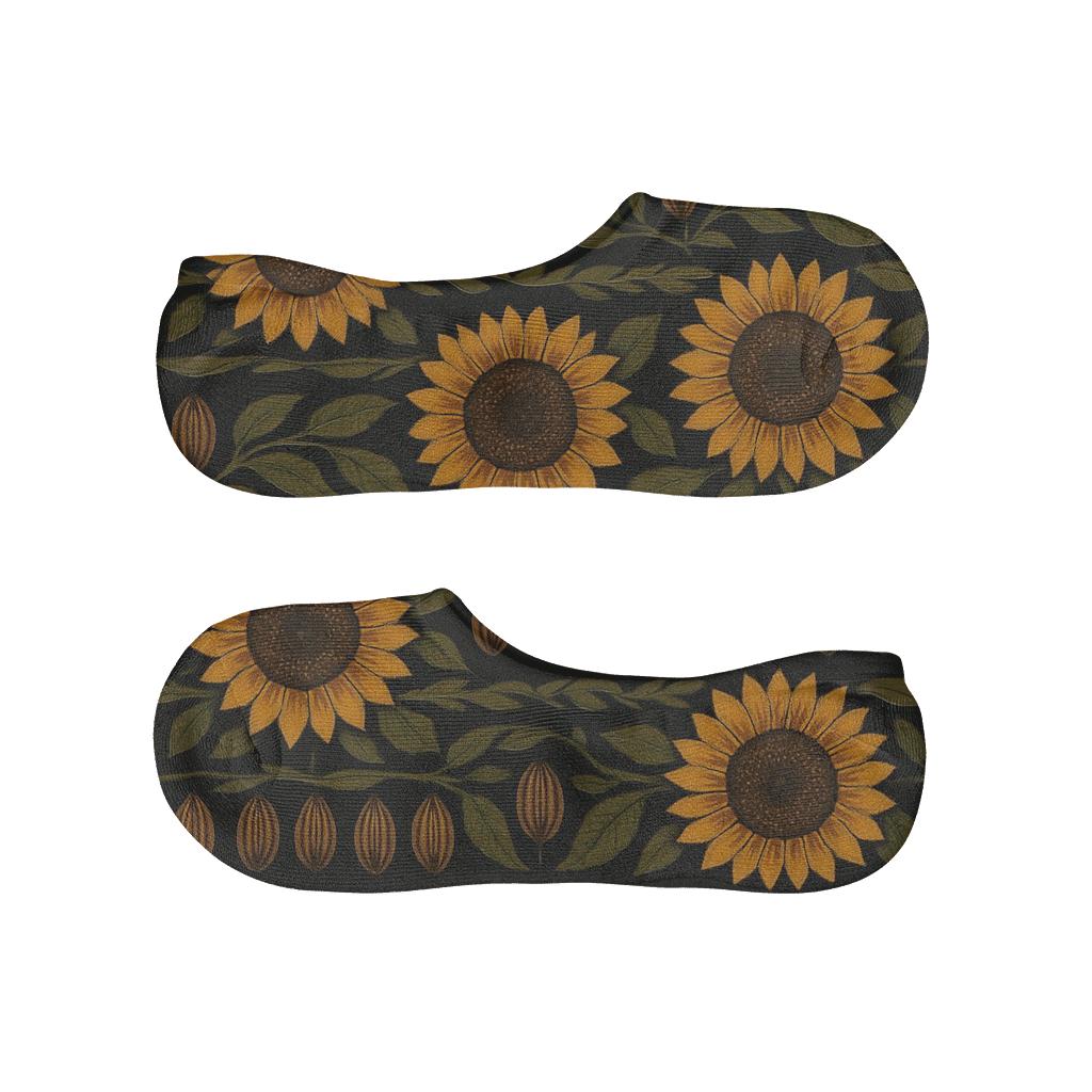 Bold Sunflower Bands On Black Background soft cotton no-show socks