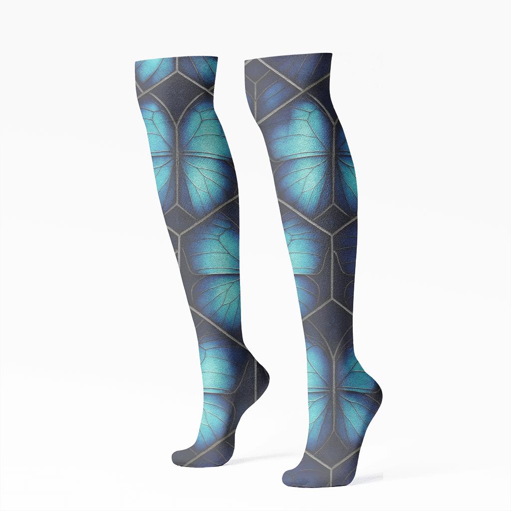 Iridescent Blue Tessellated Morpho Mosaic comfortable cotton knee-high socks