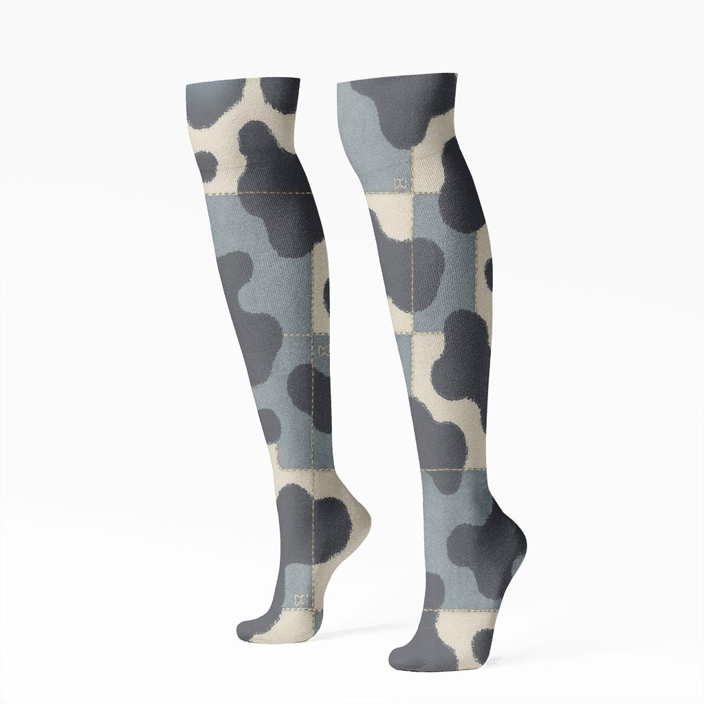 Denim Patch Spotwork trendy patterned knee-high socks