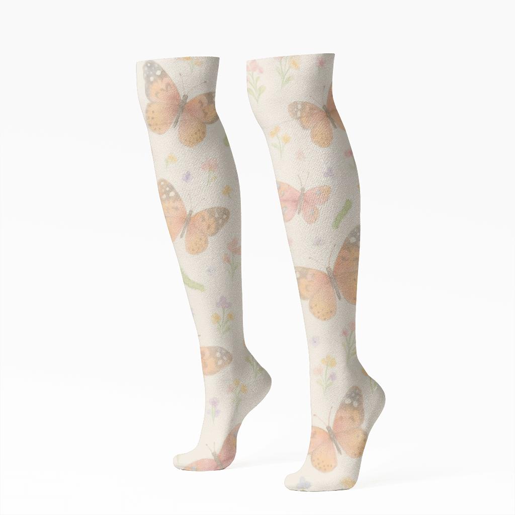 Pastel Painted Lady Meadow Scatter personalized knee-high socks