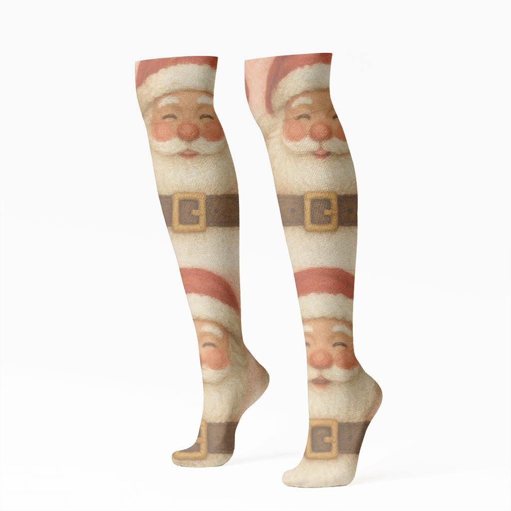 Santa Face Placement On Cuff stylish athletic knee-high socks