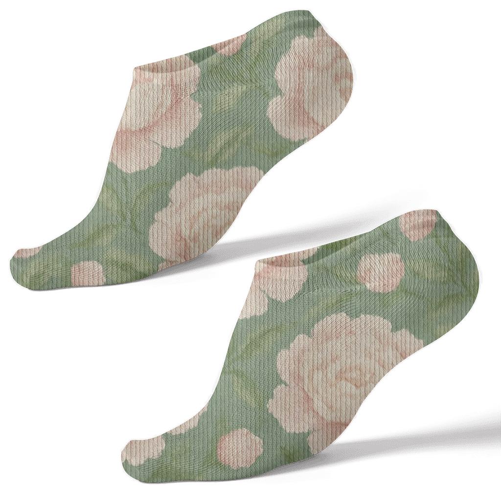 Pastel Peony Grid On Soft Sage Background stylish athletic ankle socks