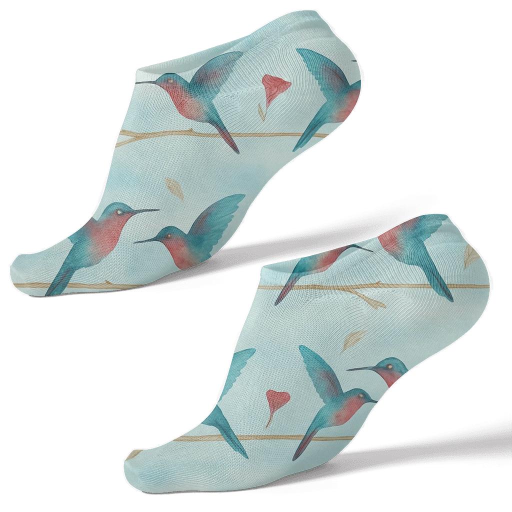 Hummingbird Band Of Flight On Sky Blue Background custom ankle socks