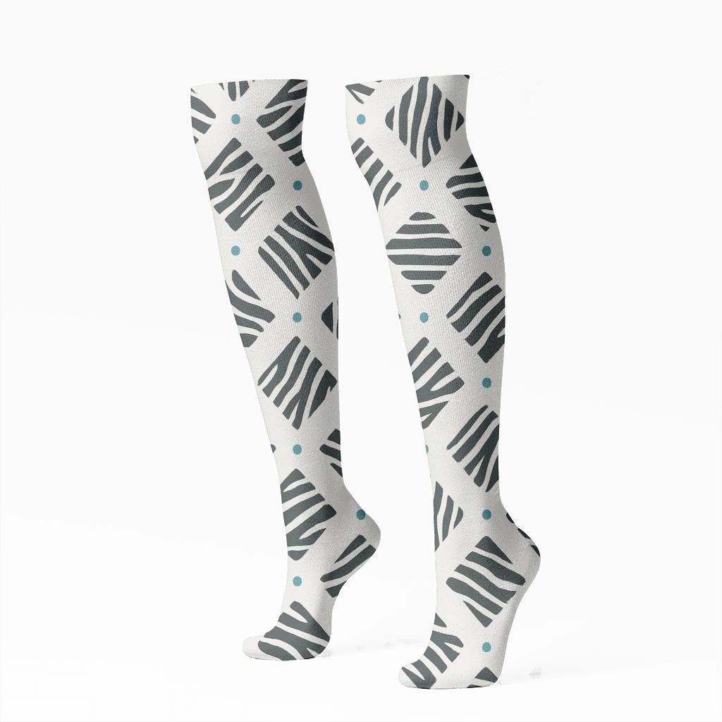 Fragmented Stripe Lattice On White premium sports knee-high socks