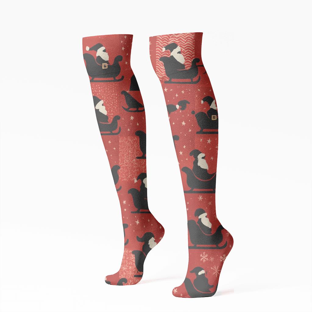 Santa Sleigh Silhouette Array trendy patterned knee-high socks