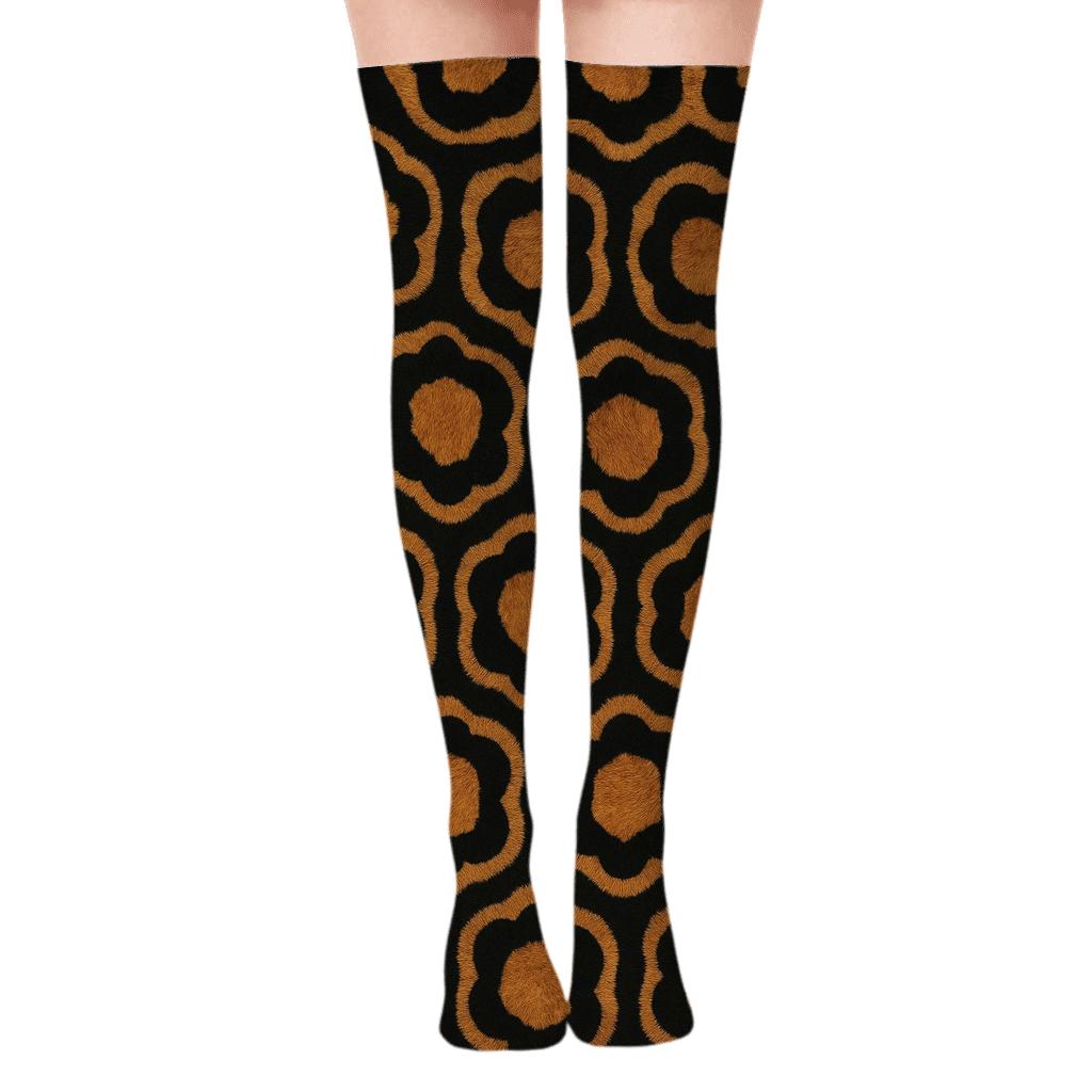 Tawny Rosette Grid On Black Background custom over-the-knee socks