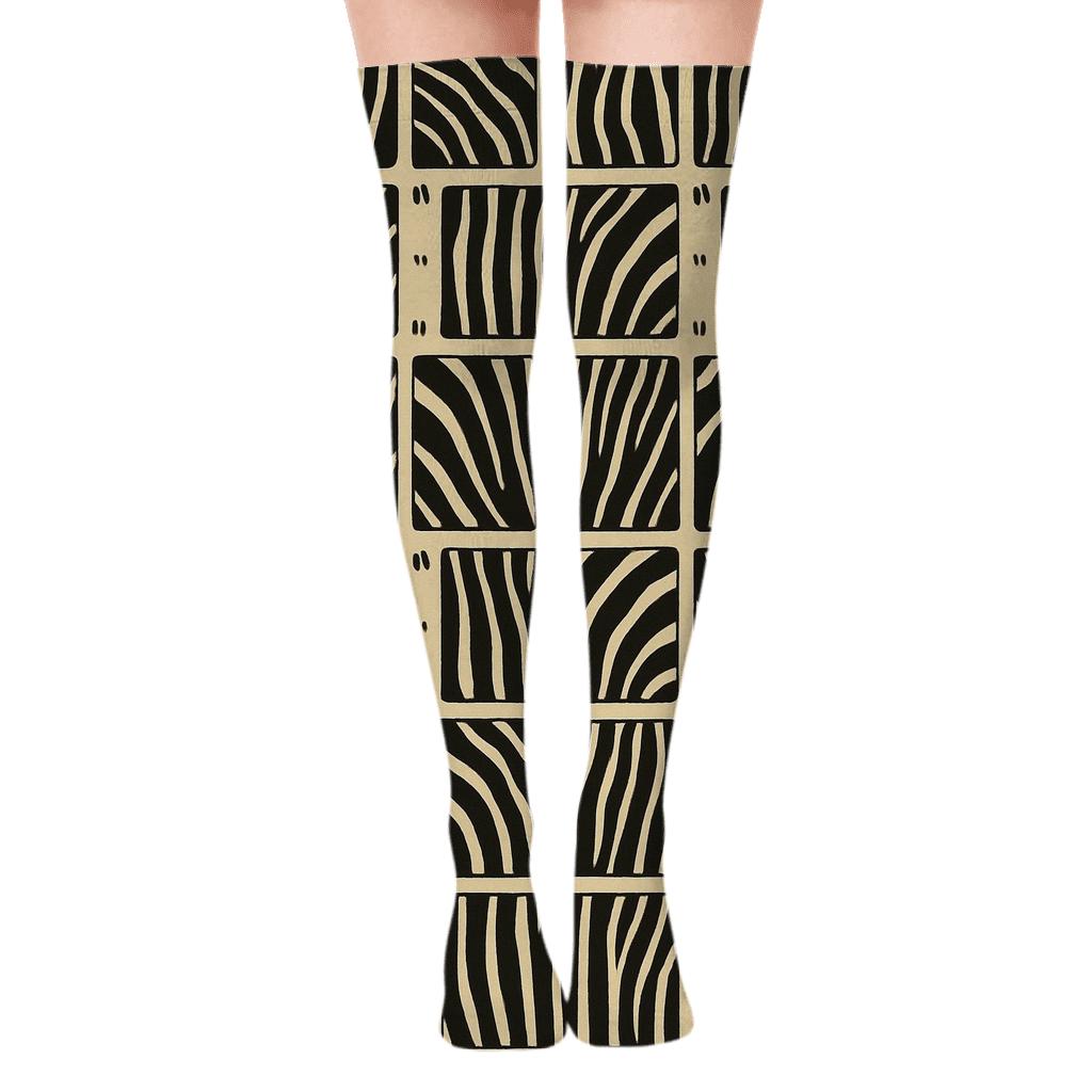 Zebra Stripe Grid On Ivory Field custom over-the-knee socks