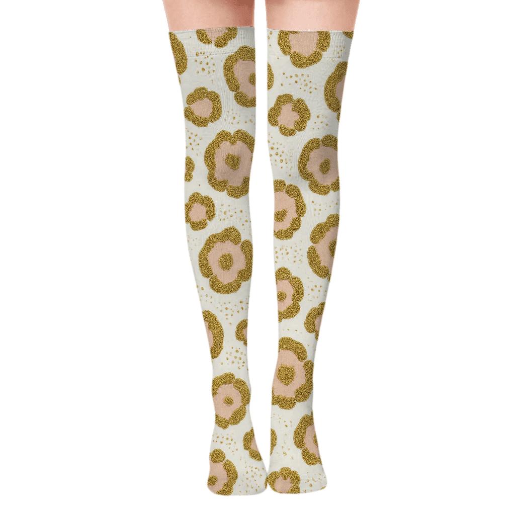 Blush Pink Rosette Scatter On White Background comfortable cotton over-the-knee socks