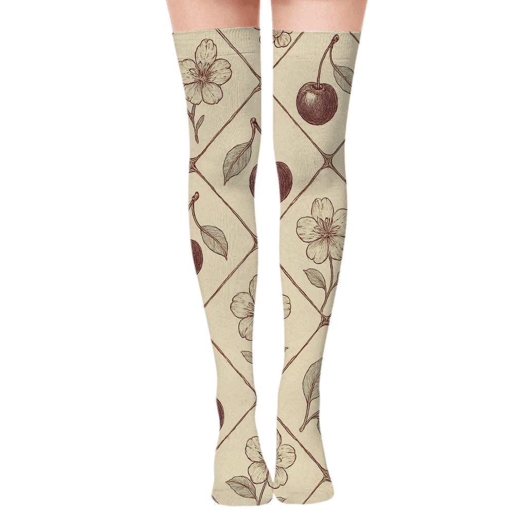 Vintage Orchard Blossom Lattice premium cozy over-the-knee socks