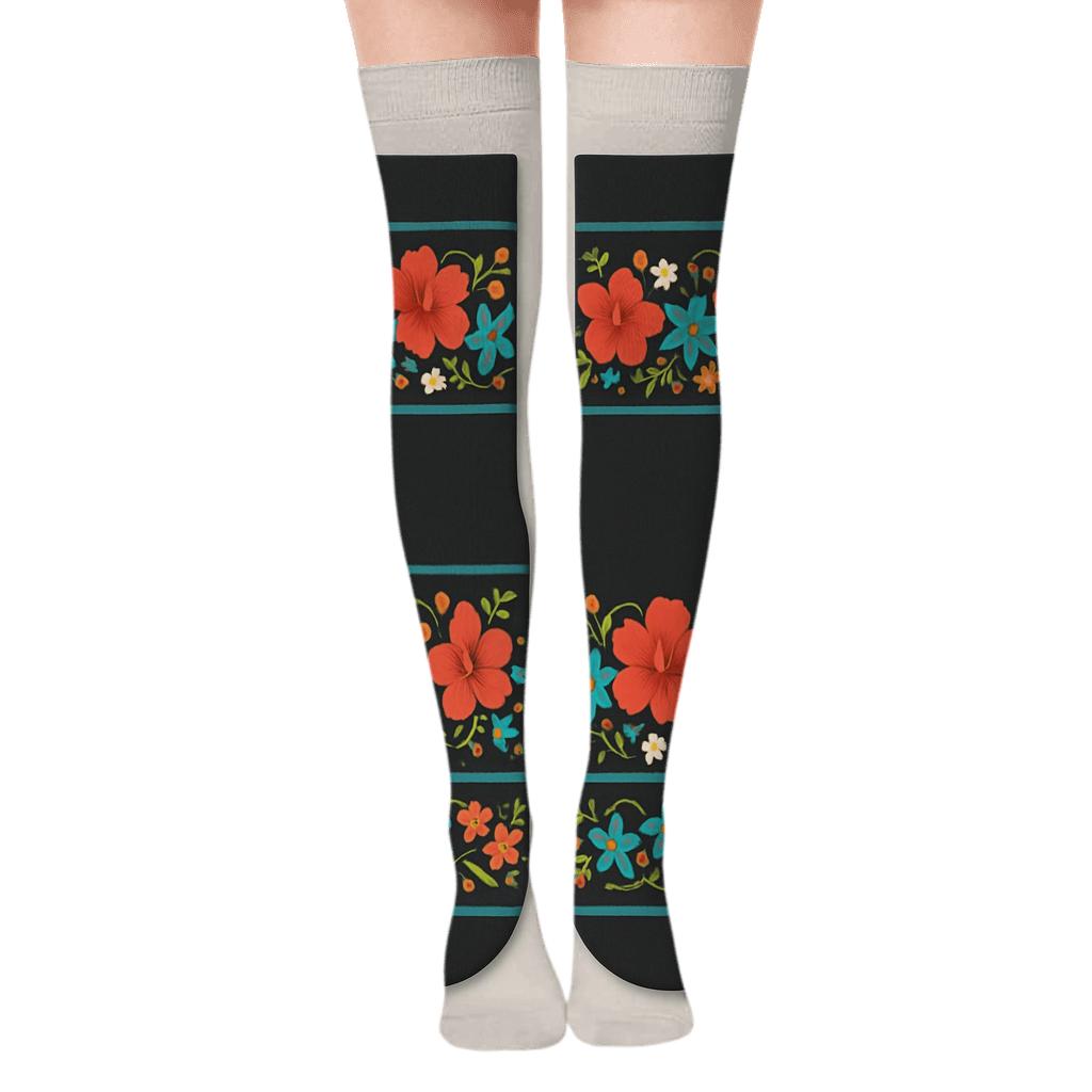 Wildflower Band On Charcoal Background unique graphic over-the-knee socks
