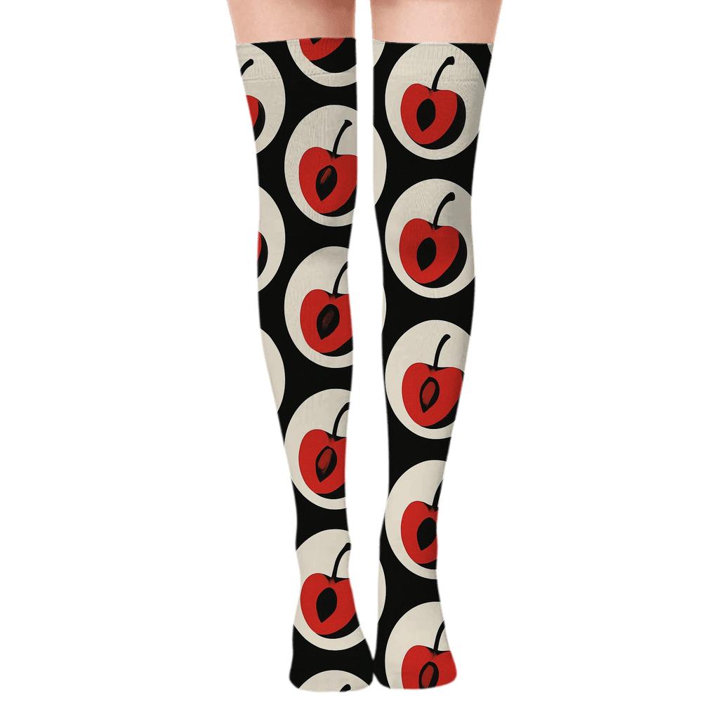 Minimalist Single Cherry Spotlight stylish fashion over-the-knee socks