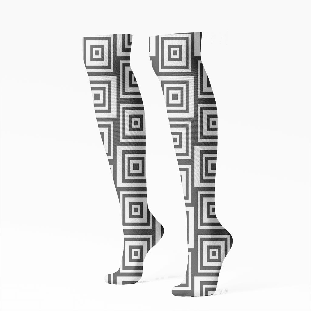 Monochrome Nested Progressive Check comfortable cotton knee-high socks