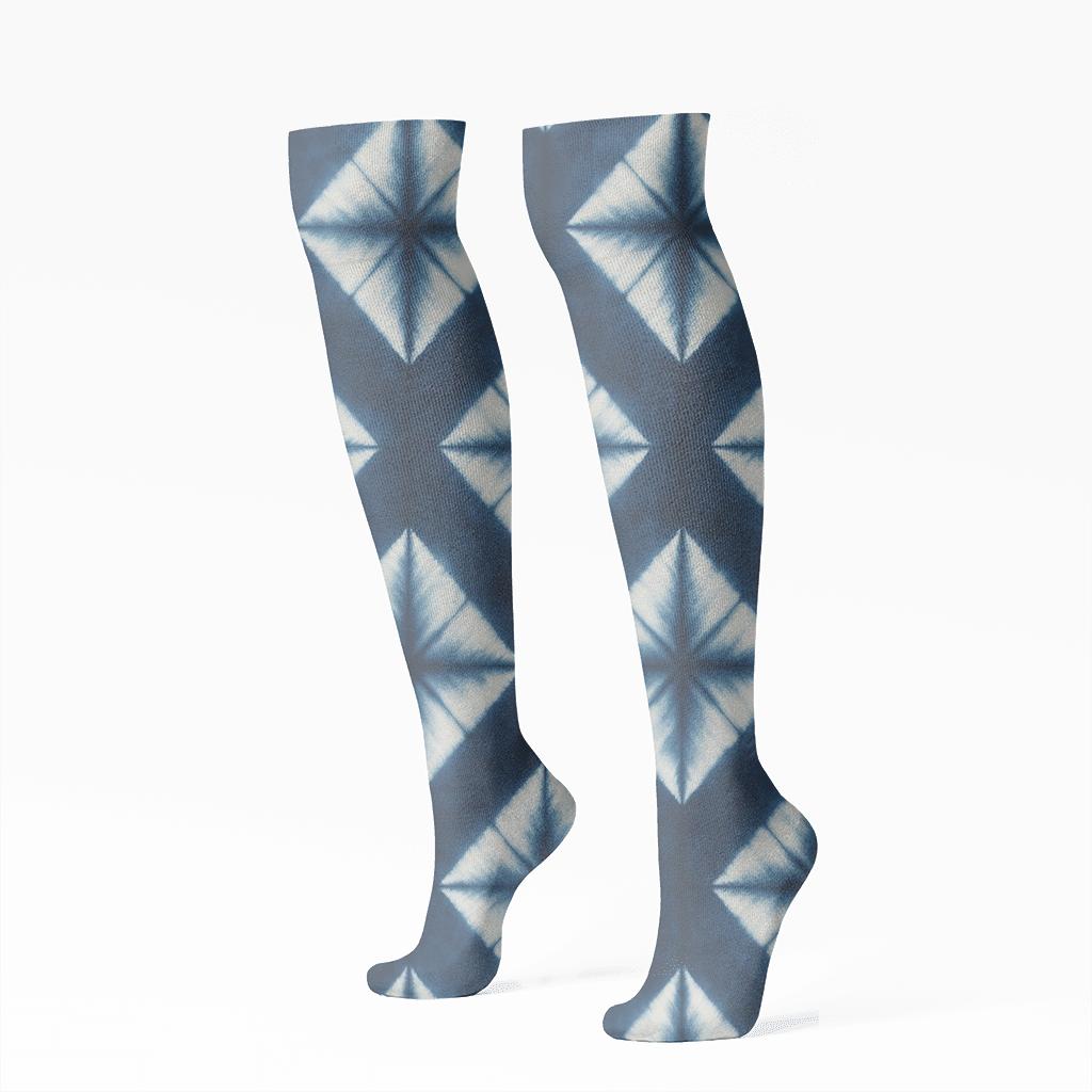 Indigo Shibori Diamond Array personalized knee-high socks