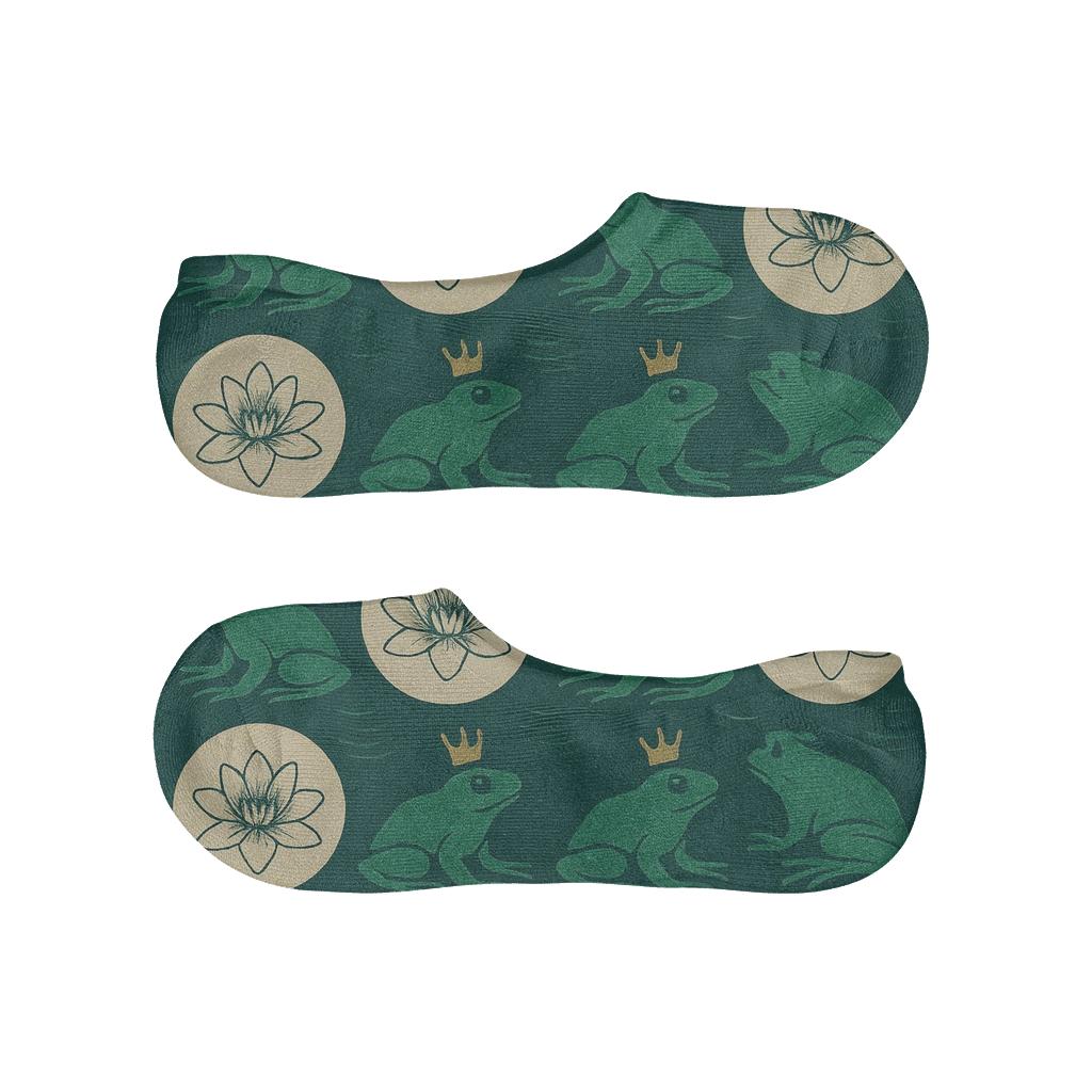 Frog Crown Repeat On Deep Teal soft cotton no-show socks