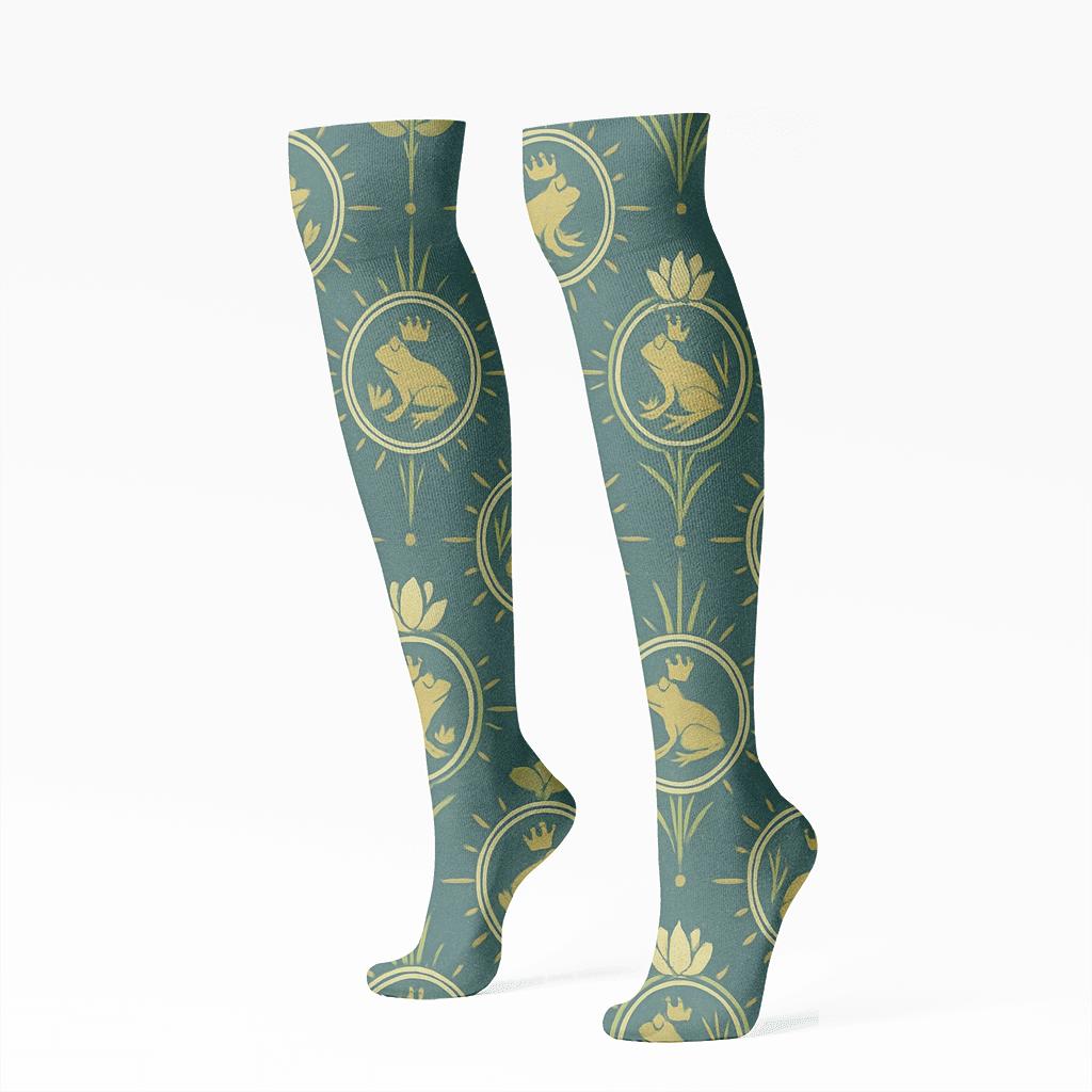 Frog Crown Medallion On Deep Teal personalized knee-high socks