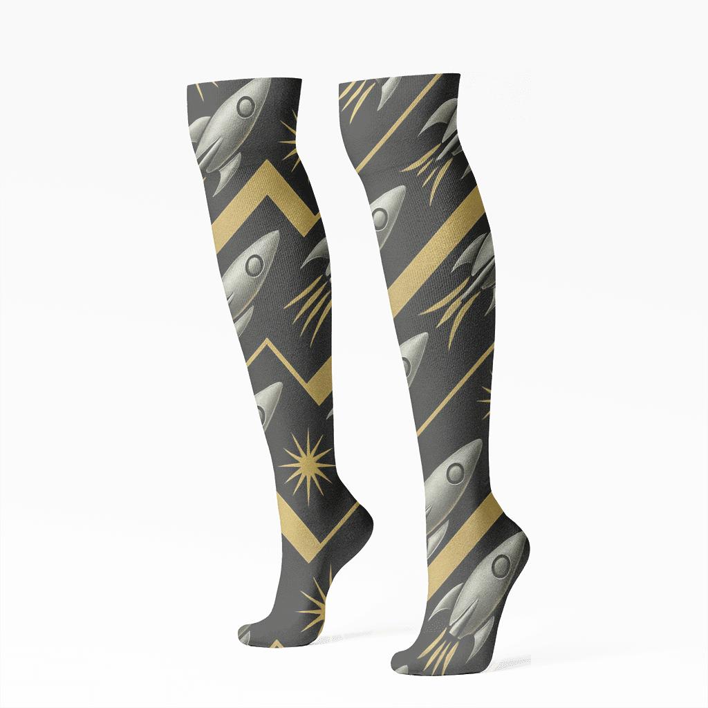 Retro Rocket Chevron personalized knee-high socks