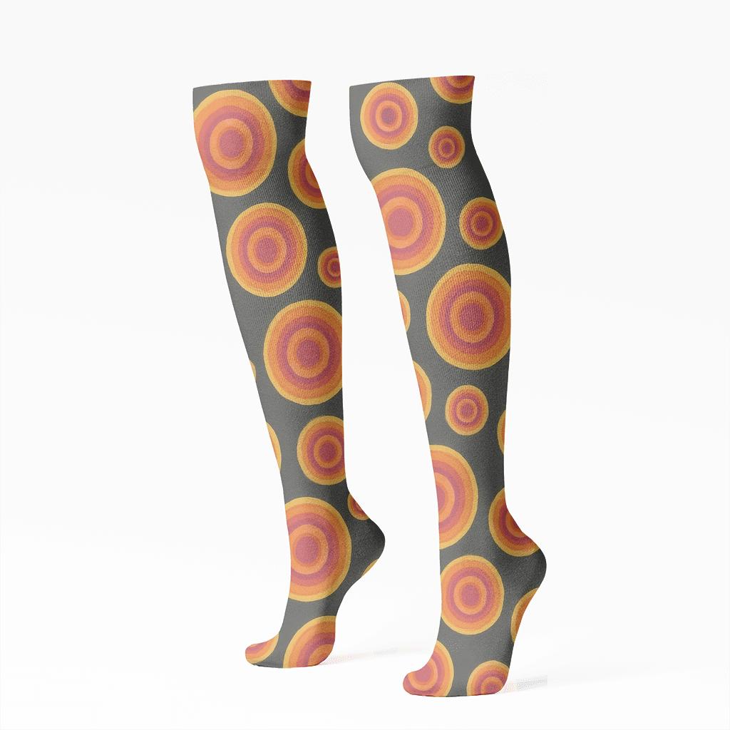 Sunset Ombre Bullseye Progression trendy patterned knee-high socks