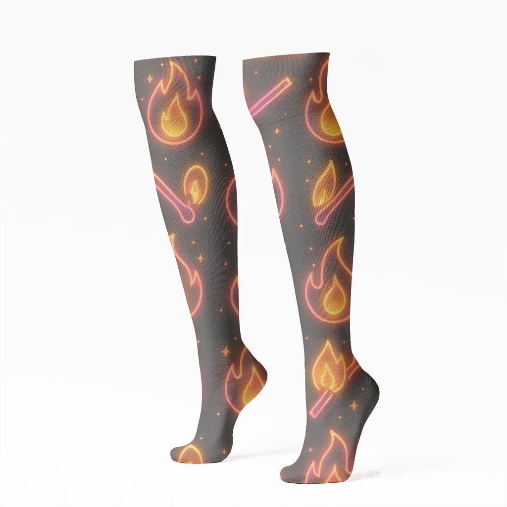 Neon Flame Signage Repeat custom knee-high socks