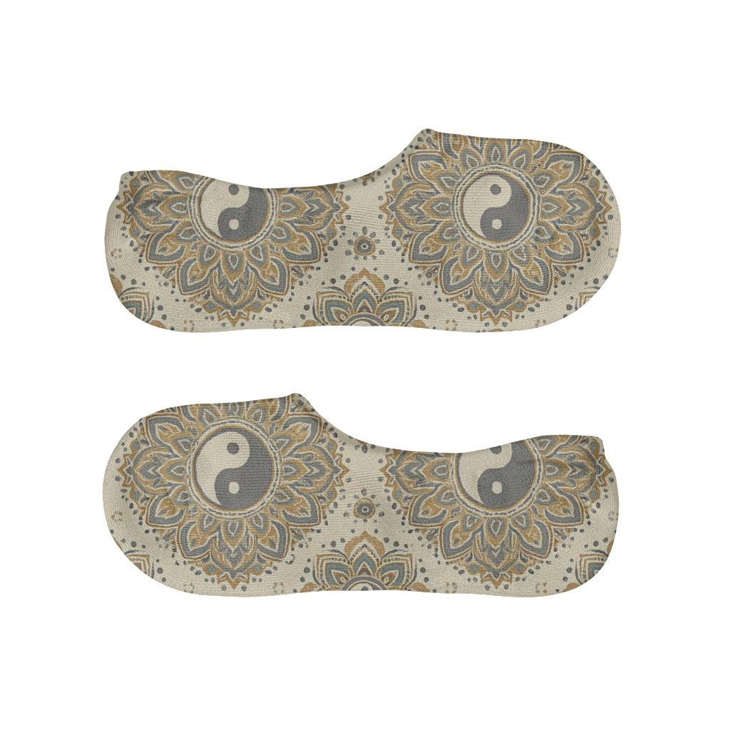 Radial Duality Mandala On Soft Ivory designer print no-show socks