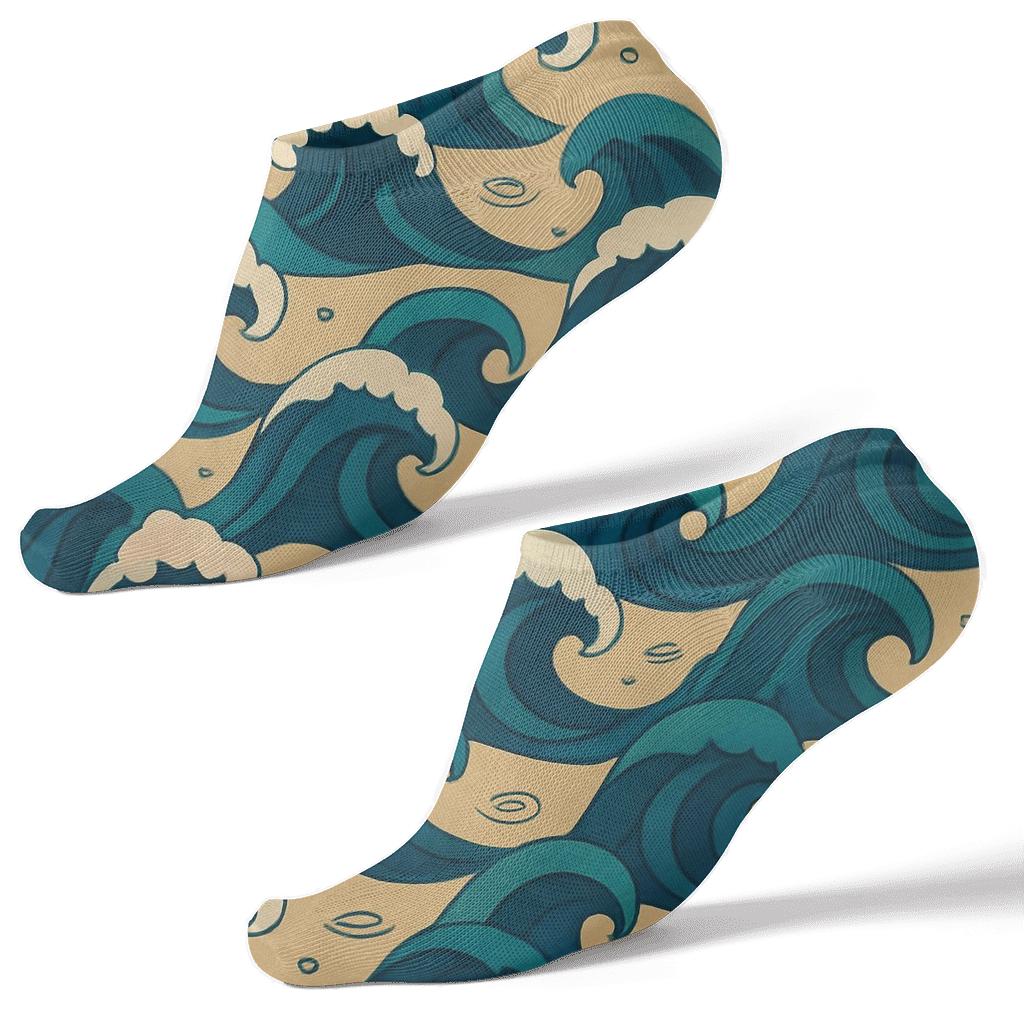 Deep Blue Wave Crest Grid unique graphic ankle socks