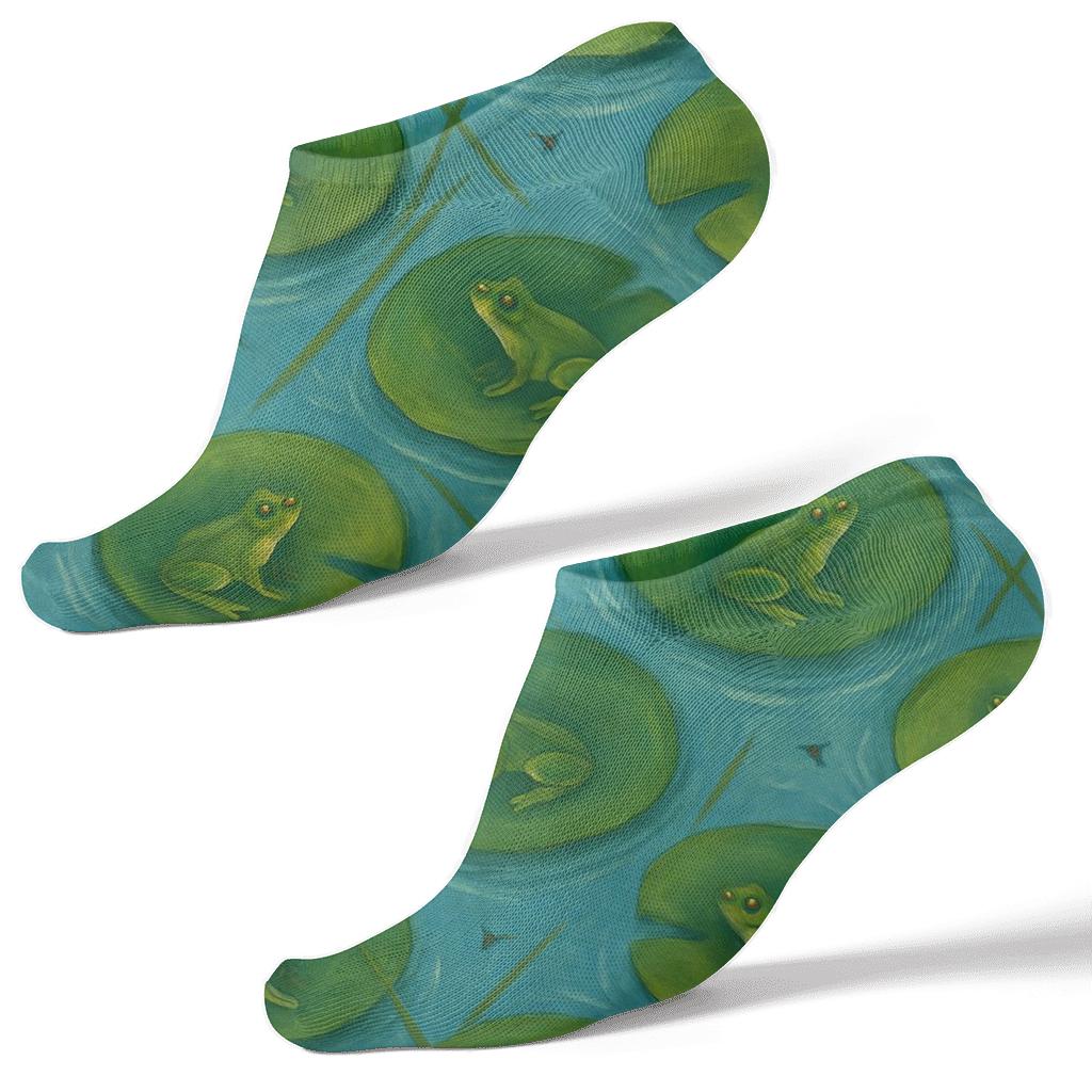 Lily Pad Lattice On Pond Blue personalized ankle socks