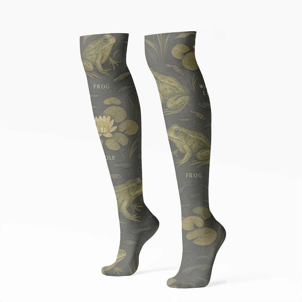 Wetland Study Collage On Charcoal custom knee-high socks