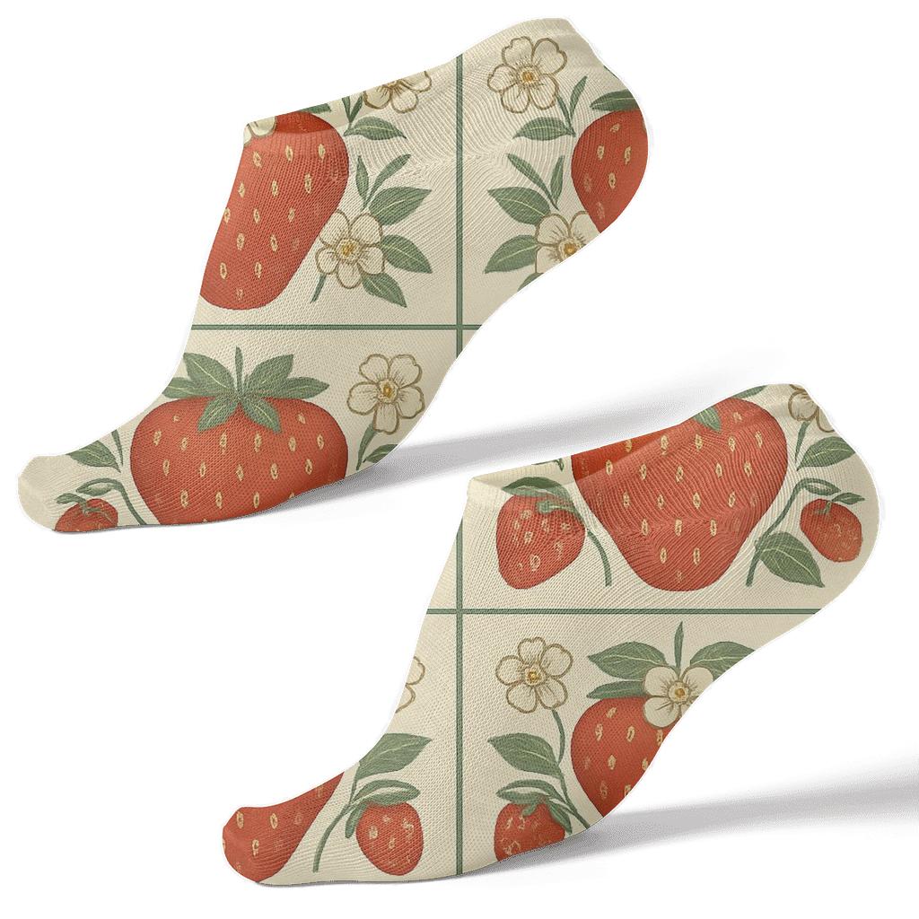Retro Strawberry Tile Grid comfortable cotton ankle socks
