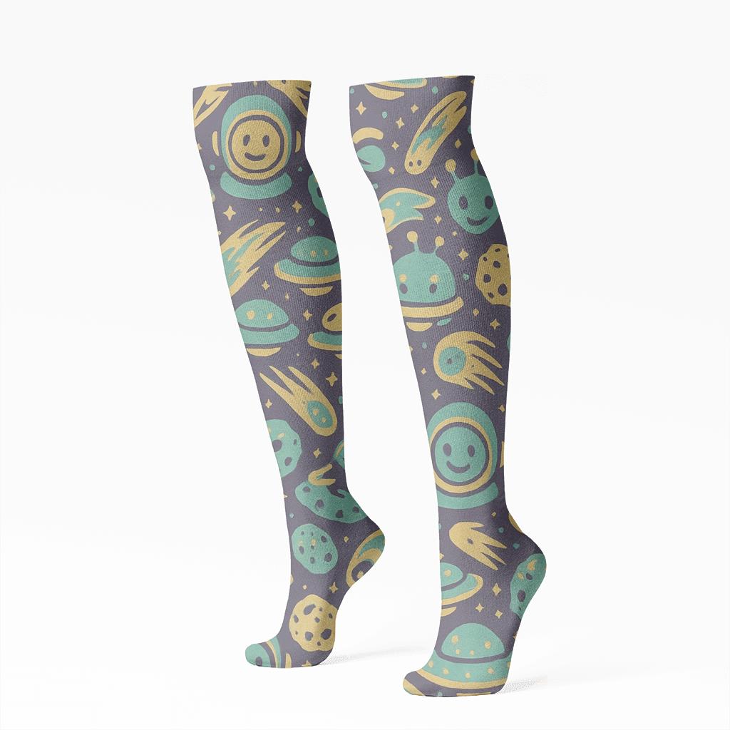 Playful Astro Mosaic soft everyday knee-high socks