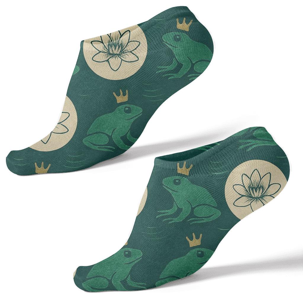 Frog Crown Repeat On Deep Teal stylish athletic ankle socks