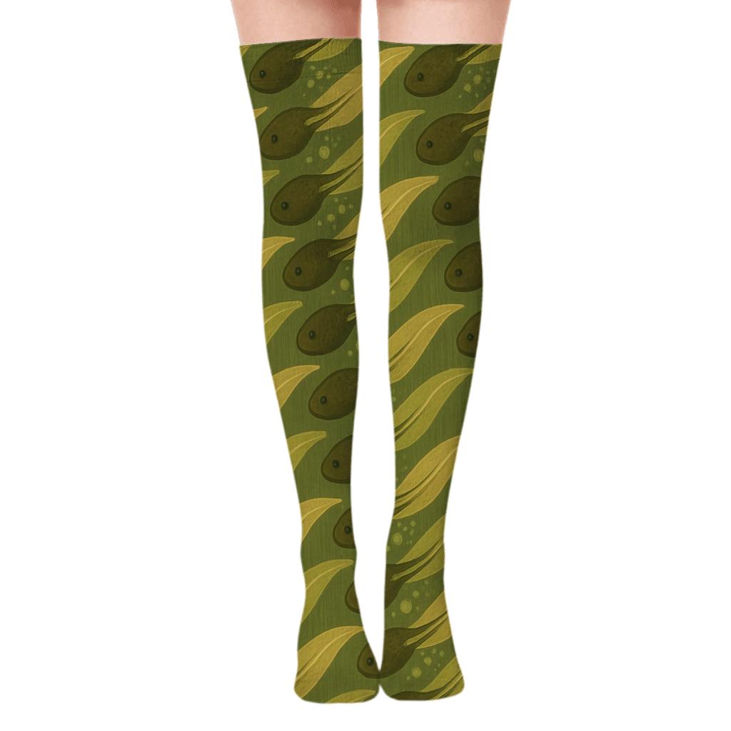 Tadpole Chevron On Moss Green premium cozy over-the-knee socks