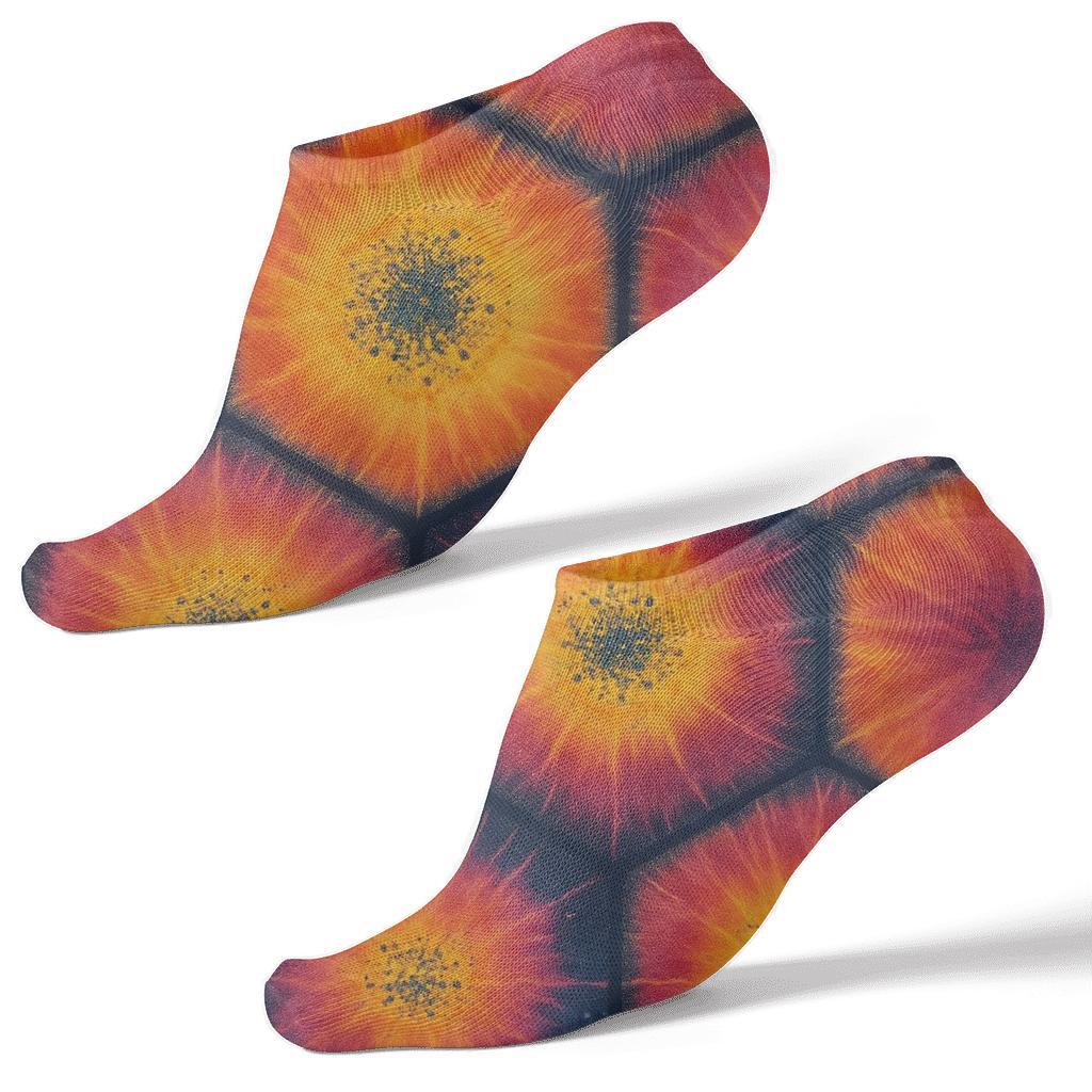 Ice Dye Starburst Tessellation On Navy Blue Background premium sports ankle socks
