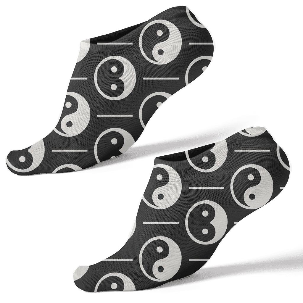 Yin Yang Dot Lattice On Black unique graphic ankle socks
