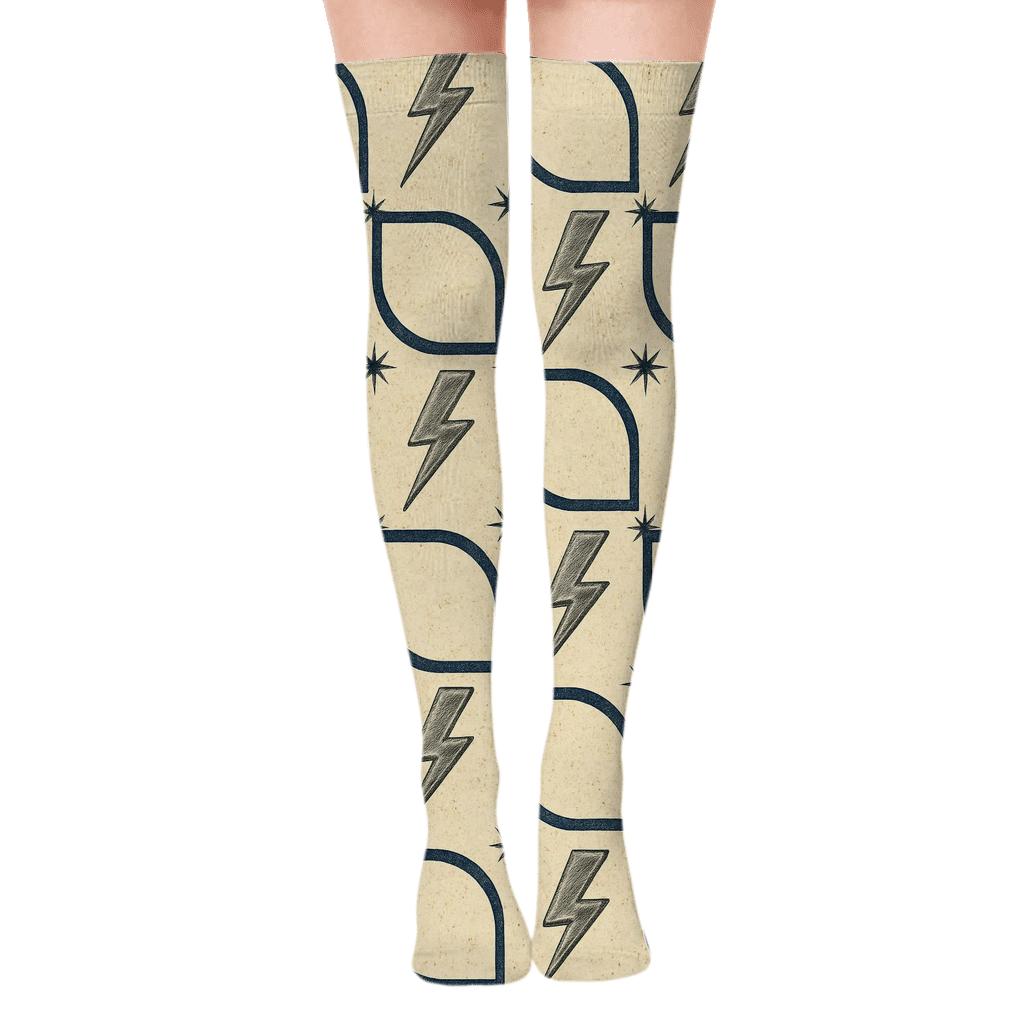 Vintage Industrial Spark Grid designer print over-the-knee socks