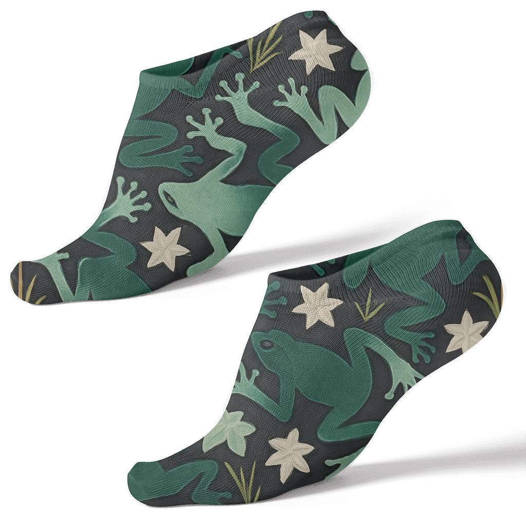 Gliding Frog Tessellation On Charcoal custom ankle socks