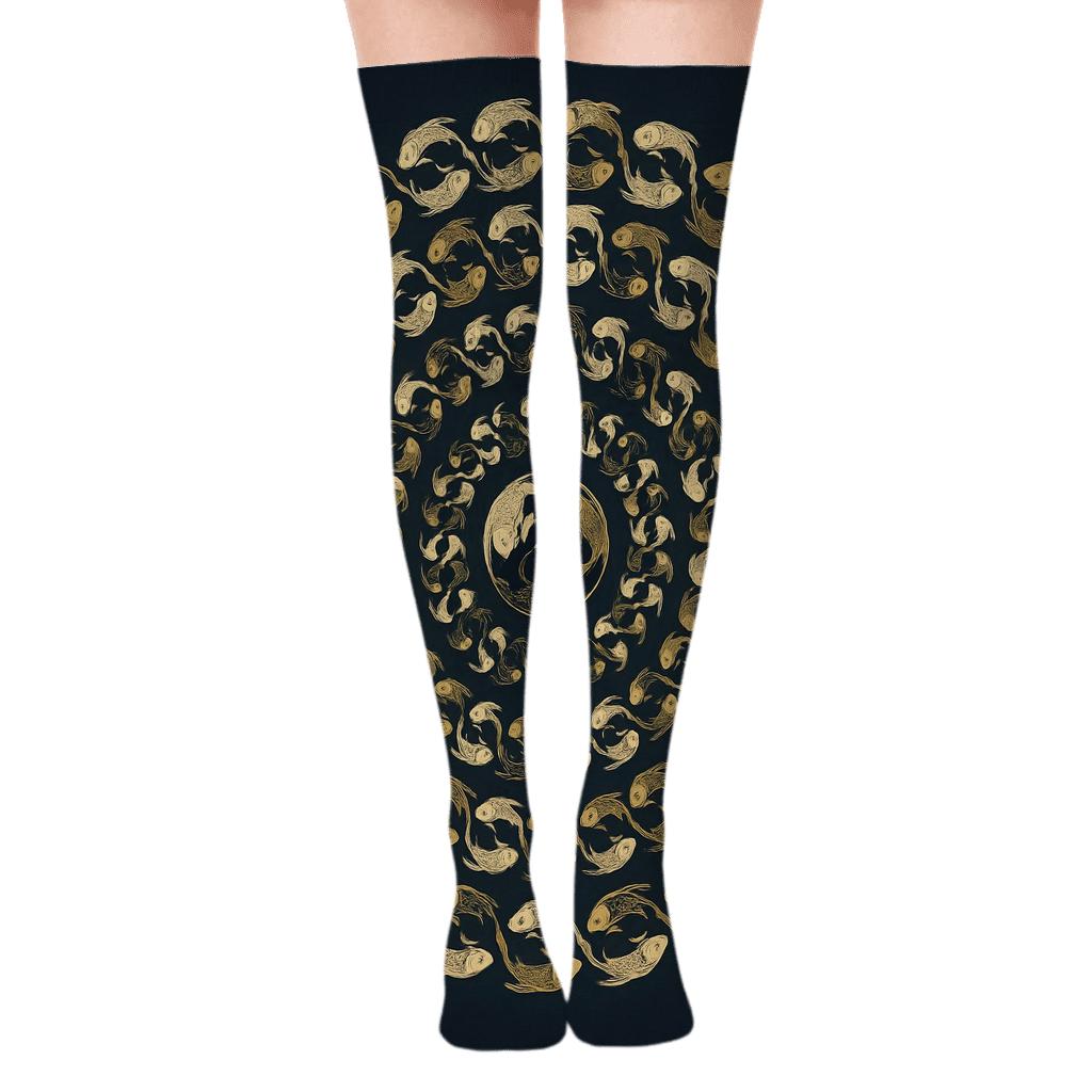 Dual Koi Circle Progression stylish fashion over-the-knee socks