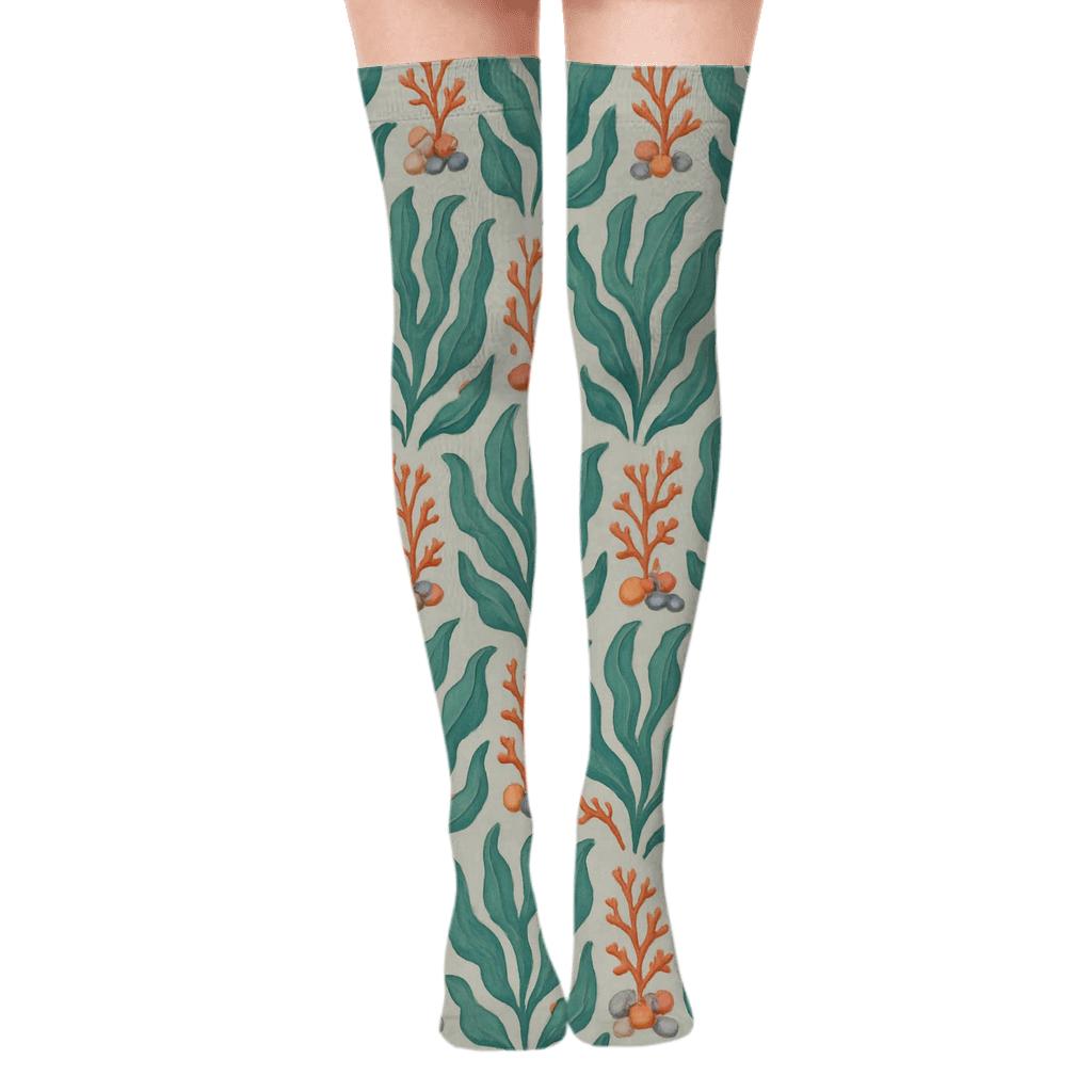 Kelp Grid Collage stylish fashion over-the-knee socks