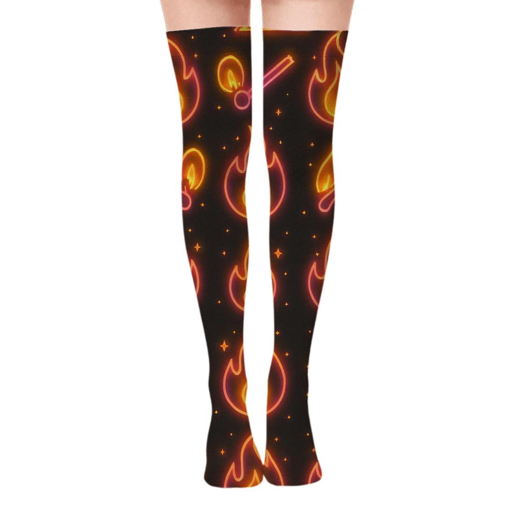 Neon Flame Signage Repeat comfortable cotton over-the-knee socks
